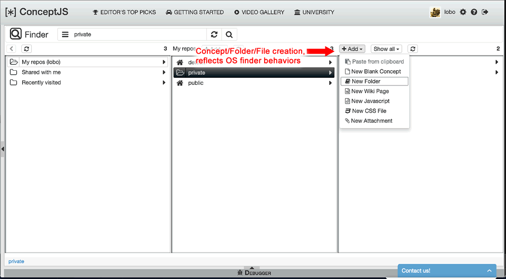 Finder Viewer, Add Concept dropdown menu into a new folder, 