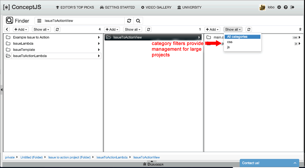 Finder Viewer, Show All button clicked, showing filtered options