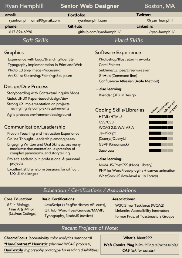 image of resume page 1: soft skills, hard skills, acheivements